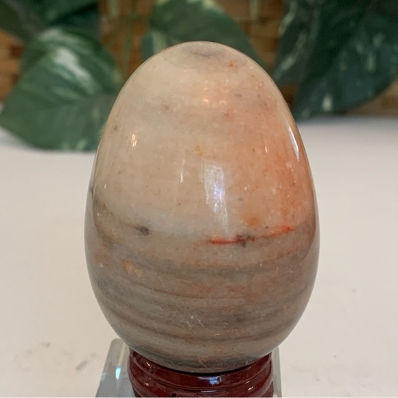Banded Calcite Crystal Carved Egg Polished Onyx Healing Chakra Stone W Stand 2.5 - Picture 5 of 15